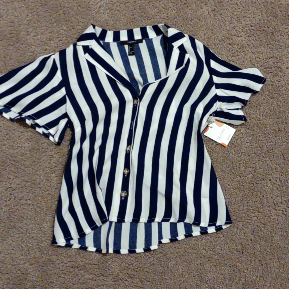 Blue and white blouse